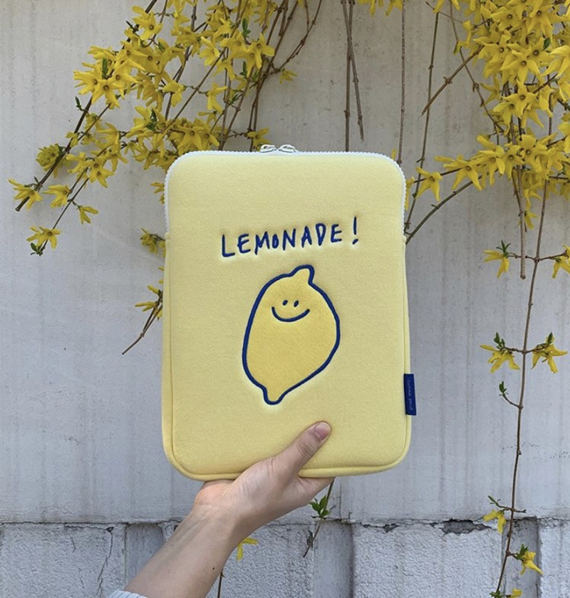 Compatible with Apple, Winter Korean Ins Niche Design Lemon Embroidery Letters IPad Tablet Laptop Bag Storage Bag - Image 3