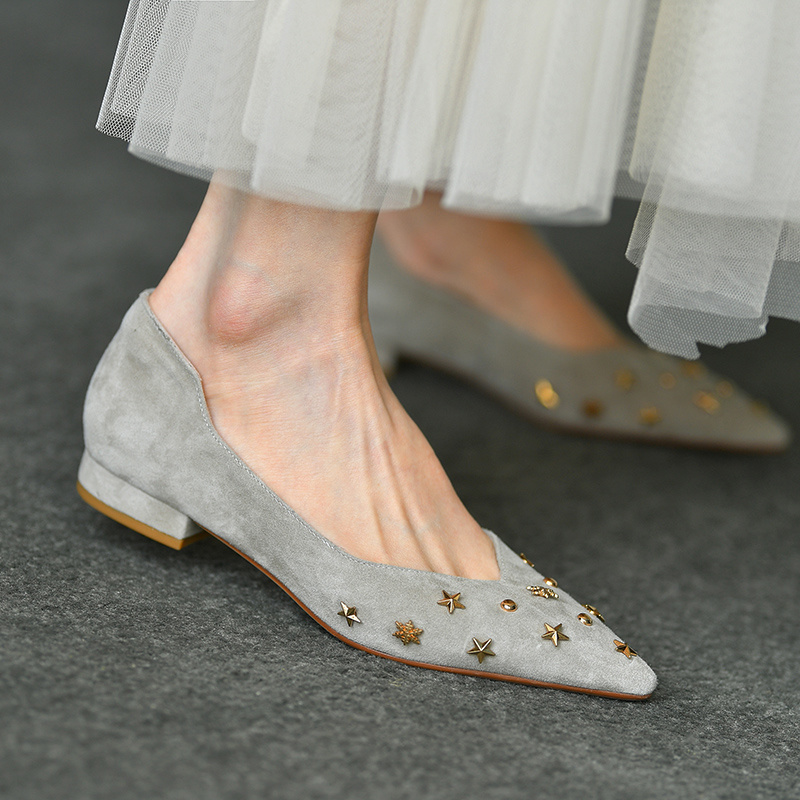 Frosted Low-cut Pointed-toe Shoes All-match Flat Low Heel Slip-on Pumps - Image 1