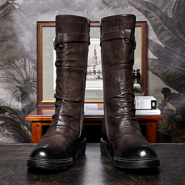 Men's High Top Long Platform Side Zip Biker Boots - Image 5