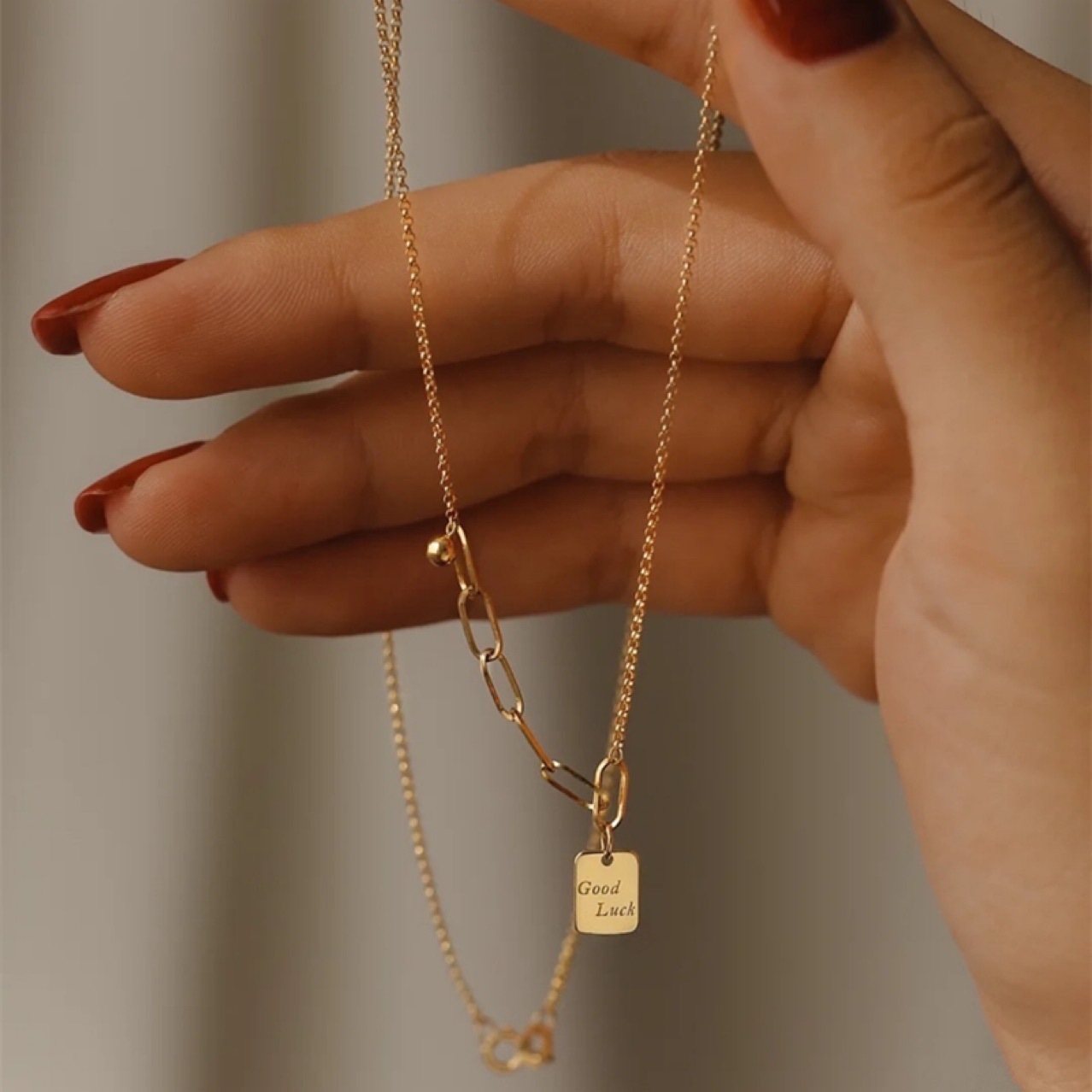 18K Gold Square Necklace Bracelet For Women - Image 1