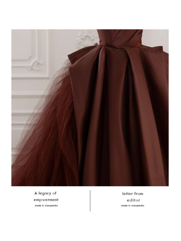 Skinny Banquet Evening With Bra Dresses Coffee Temperament Fluffy Skirt - Image 8