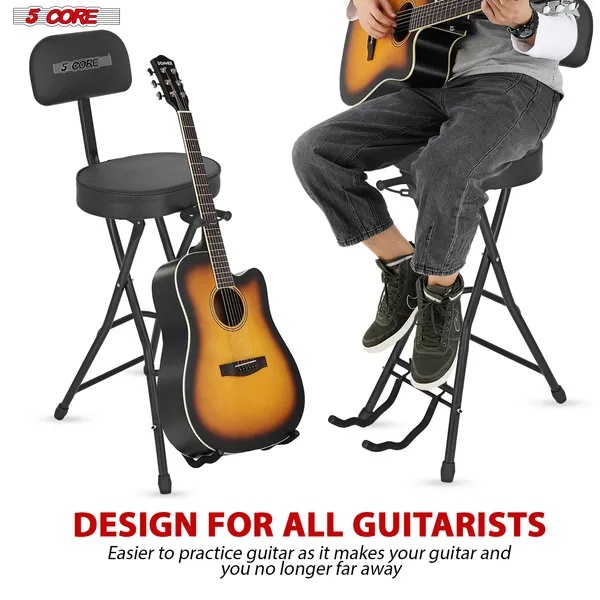 5Core Guitar Stool Adjustable Backrest Piano Chair 3.15" Padded Seat Music Stand - Image 4