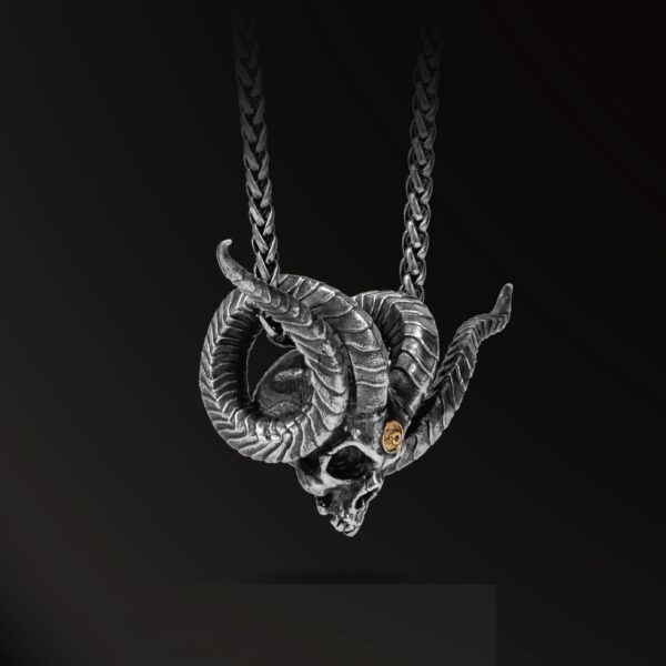 925 Silver Antique Pendant Inlaid With 18k Gold Punk Necklace - Image 4