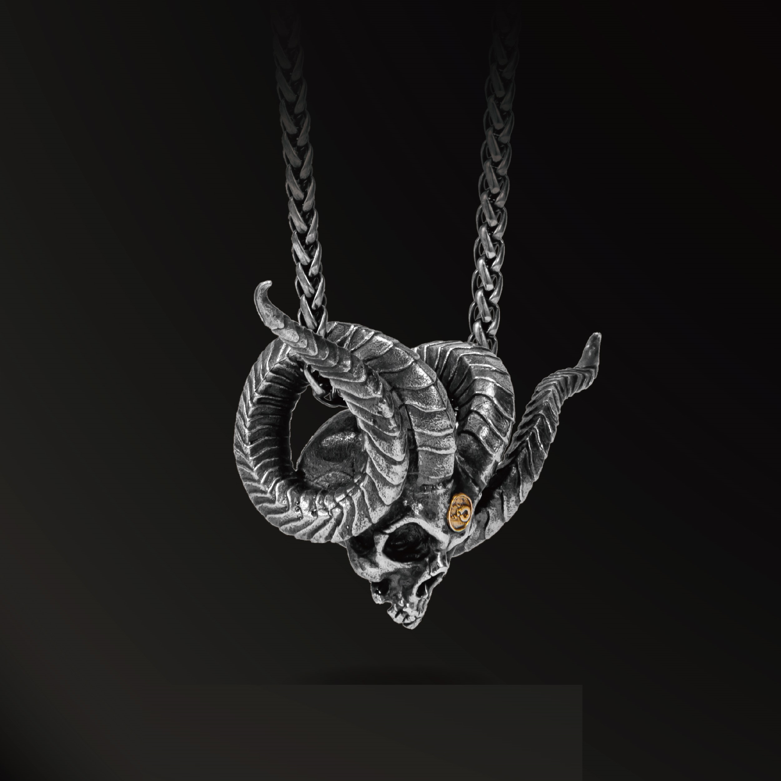 925 Silver Antique Pendant Inlaid With 18k Gold Punk Necklace - Image 4