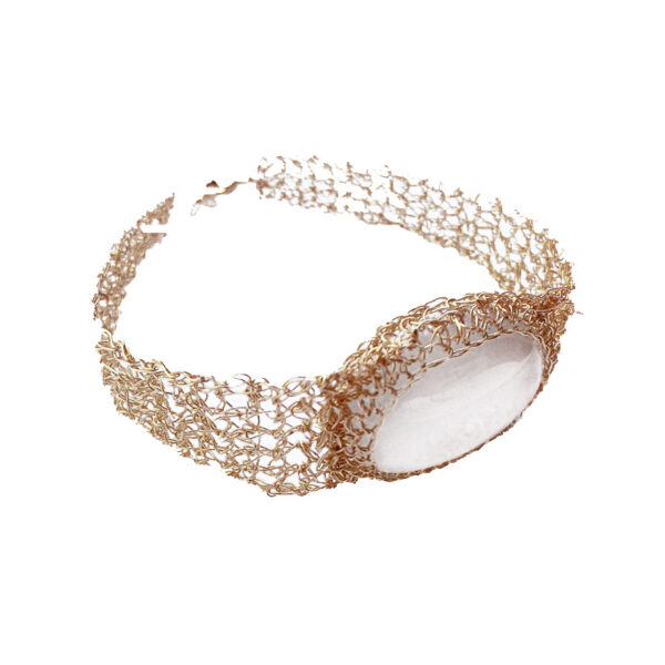 14k Gold Wire Natural White Chalcedony Bracelet - Image 7