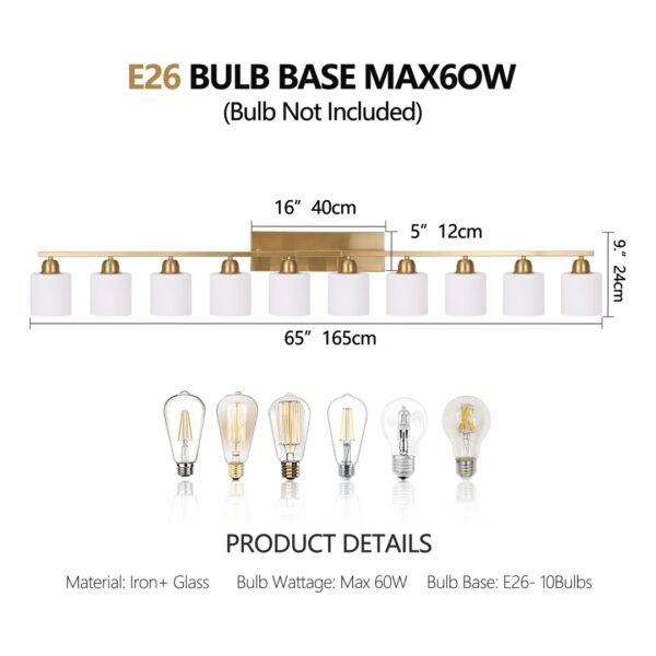 65inch Gold Bathroom Light Fixtures, Modern Bathroom Vanity Light With Milky White Glass Shade, Gold Wall Lamp Sconces For Mirror Bedroom, Living Room Hallway - Image 8