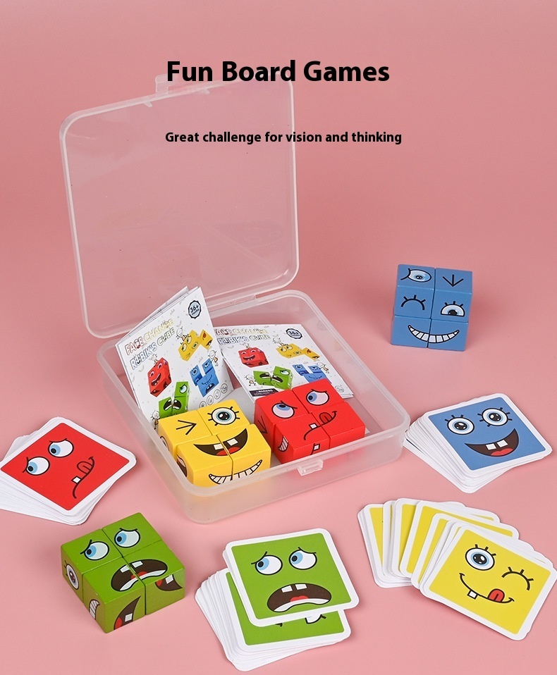 Wooden Expressions Toy Wooden Magic Cube Face Pattern Building Blocks Educational Montessori Toys Wooden Matching Block Puzzles - Image 20
