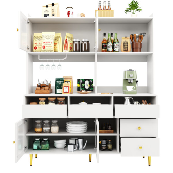 Multi-purpose Storage Cabinet145 X 39 X 171 Cm, Modern Design, With Changhong Glass Door, Wine Glass Holder, Multi-layered Storage Space, White With Gold Decoration, Suitable For Home And Restaurant - Image 9