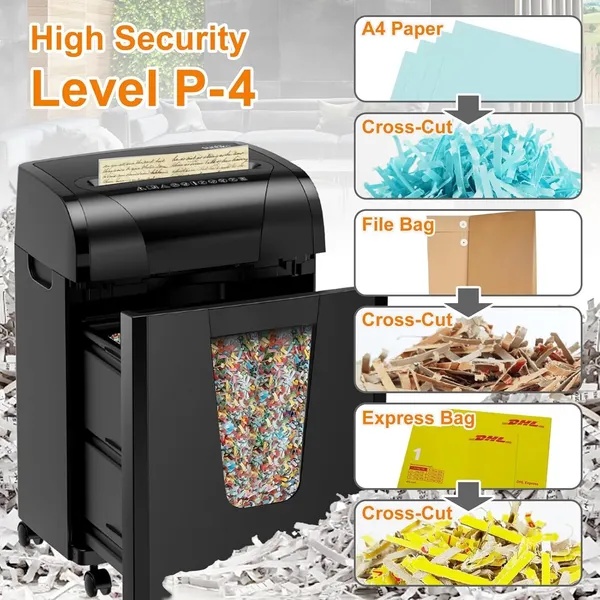 Woolsche Paper Shredder, 18-Sheet Cross Cut With 18 Liters Pull Out Bin, P-4 Security Level, Shred Paper And Credit Card, Durable&Fast With Auto Jam Proof System Shredder For Office - Image 4