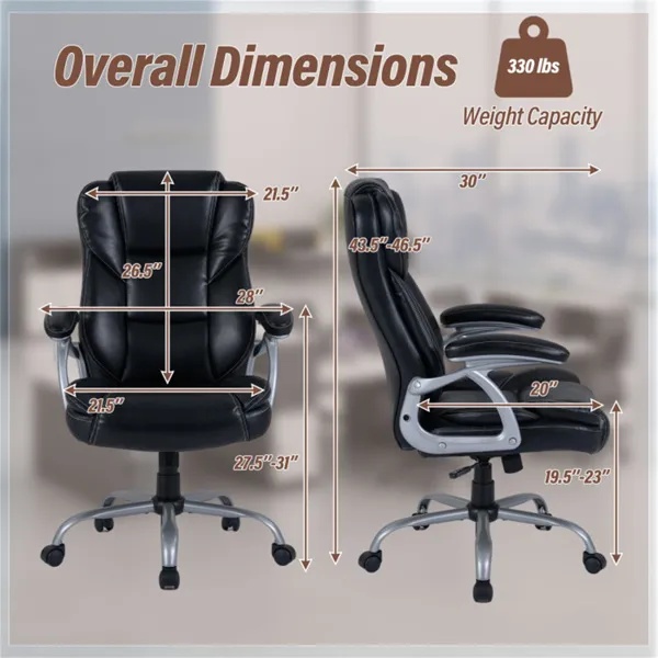 Ergonomic Executive Office Chair With Contoured Backrest, Adjustable Height & Recline For Home Office-Black - Image 3