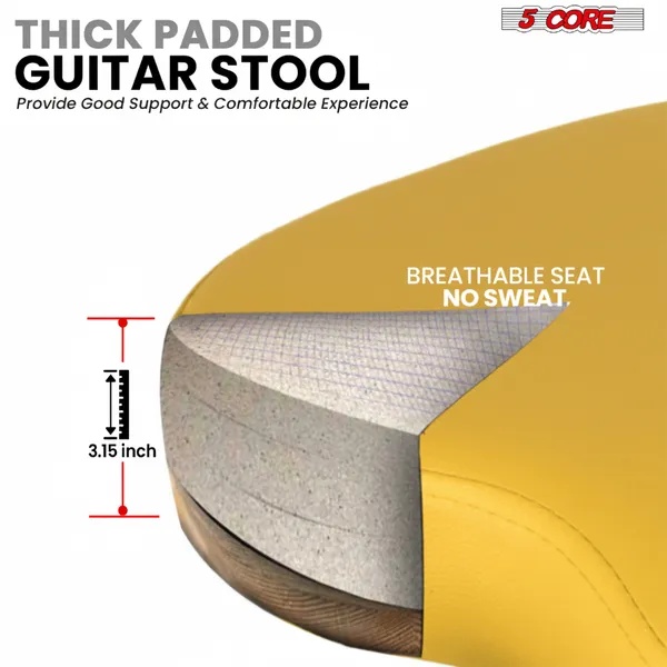 5Core Guitar Stool 3.15" Padded Chair W Backrest Foldable Music Seat Built In Foot Rest Guitar Stand - Image 5