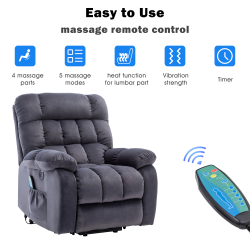 Electric Power Lift Recliner Chair Sofa With Massage And Heat For Elderly 2 Side Pockets USB Ports Single Recliner Chairs For Living Room Overstuffed Breathable Fabric Reclining - Image 13