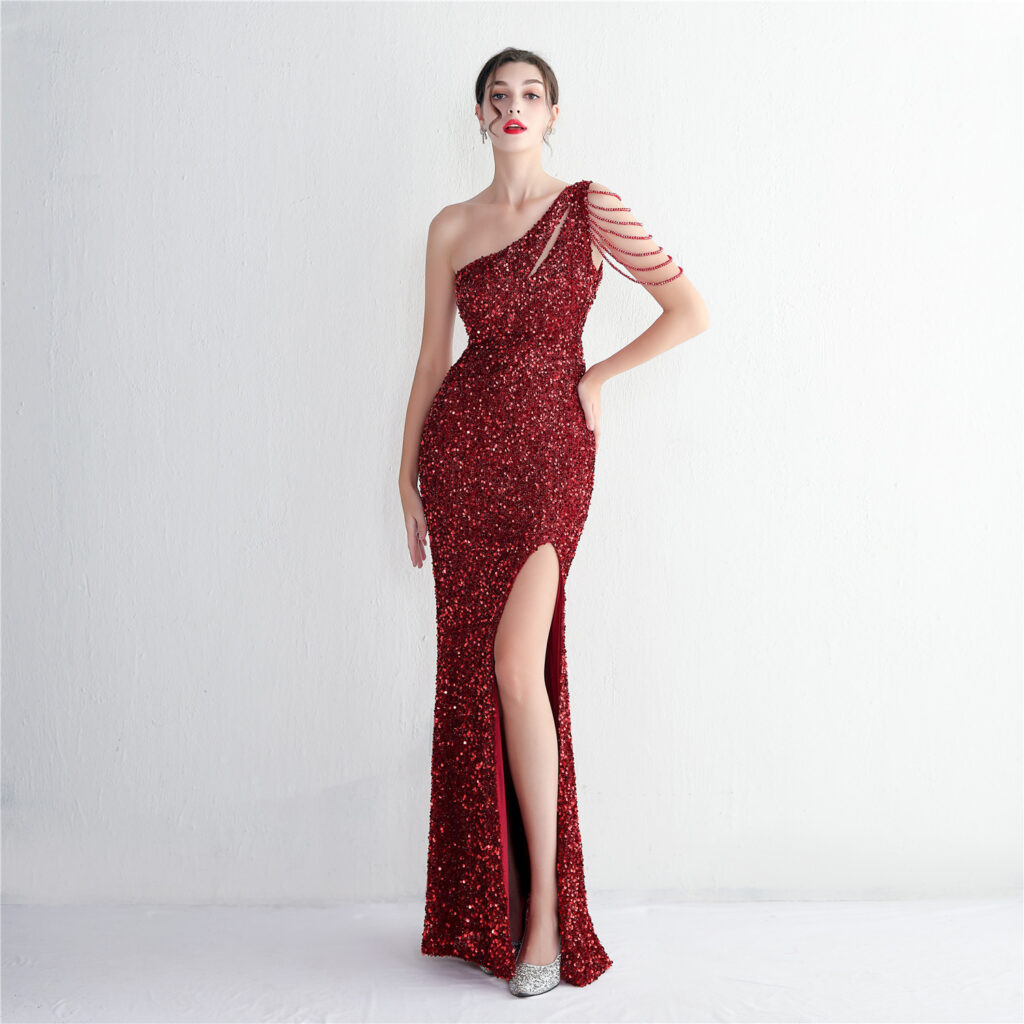 19533  Handmade Sequin Craft Beaded One-shoulder Fishtail Skirt