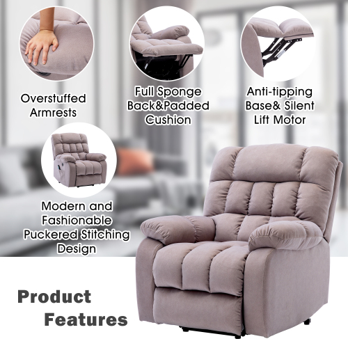 Electric Power Lift Recliner Chair Sofa With Massage And Heat For Elderly 2 Side Pockets USB Ports Single Recliner Chairs For Living Room Overstuffed Breathable Fabric Reclining - Image 15