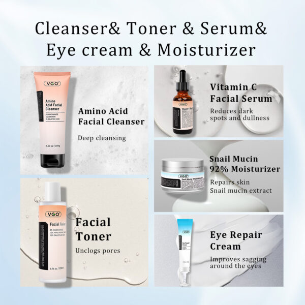SKINCARE 5-STEP ROUTINE CLEANSER - TONER - SERUM -EYE CREAM - MOISTURIZER - Image 2
