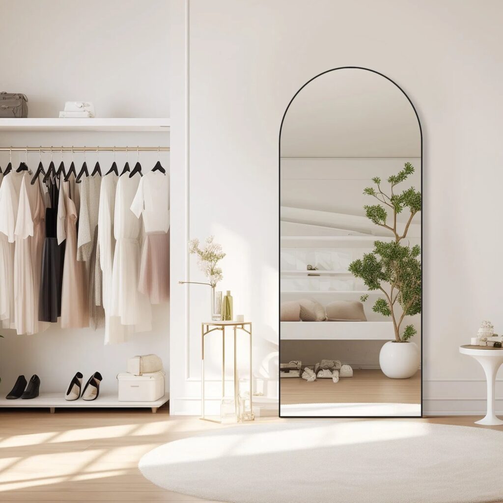 71 Inchx26 Inch Arched Full Length Mirror, Aluminum Alloy Frame Ensures Stability, Standing Design For Bedroom, Black
