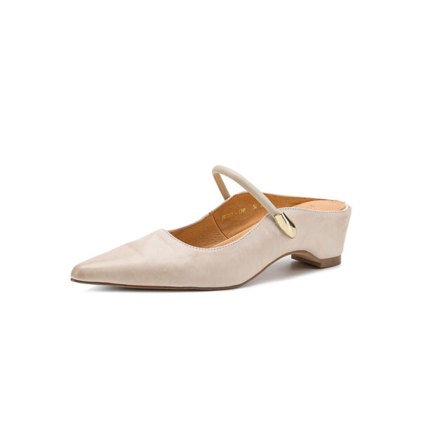 Women's Washed Full Grain Leather Pointed Toe Mary Jane Mules, Low Block Heel Slide Sandals - Image 37
