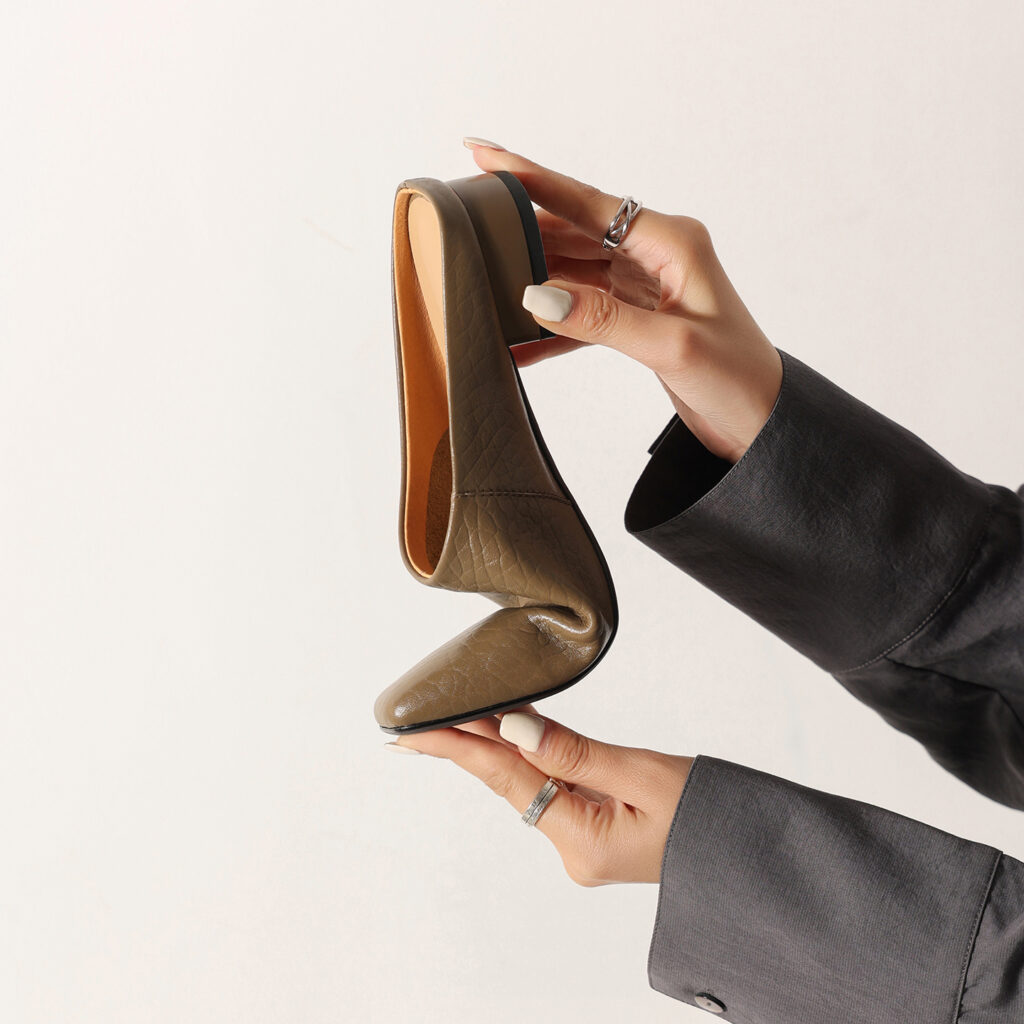 Women's Premium Full-Grain Cowhide Square Toe Mules, Low Block Heel Slip-On Backless Shoes