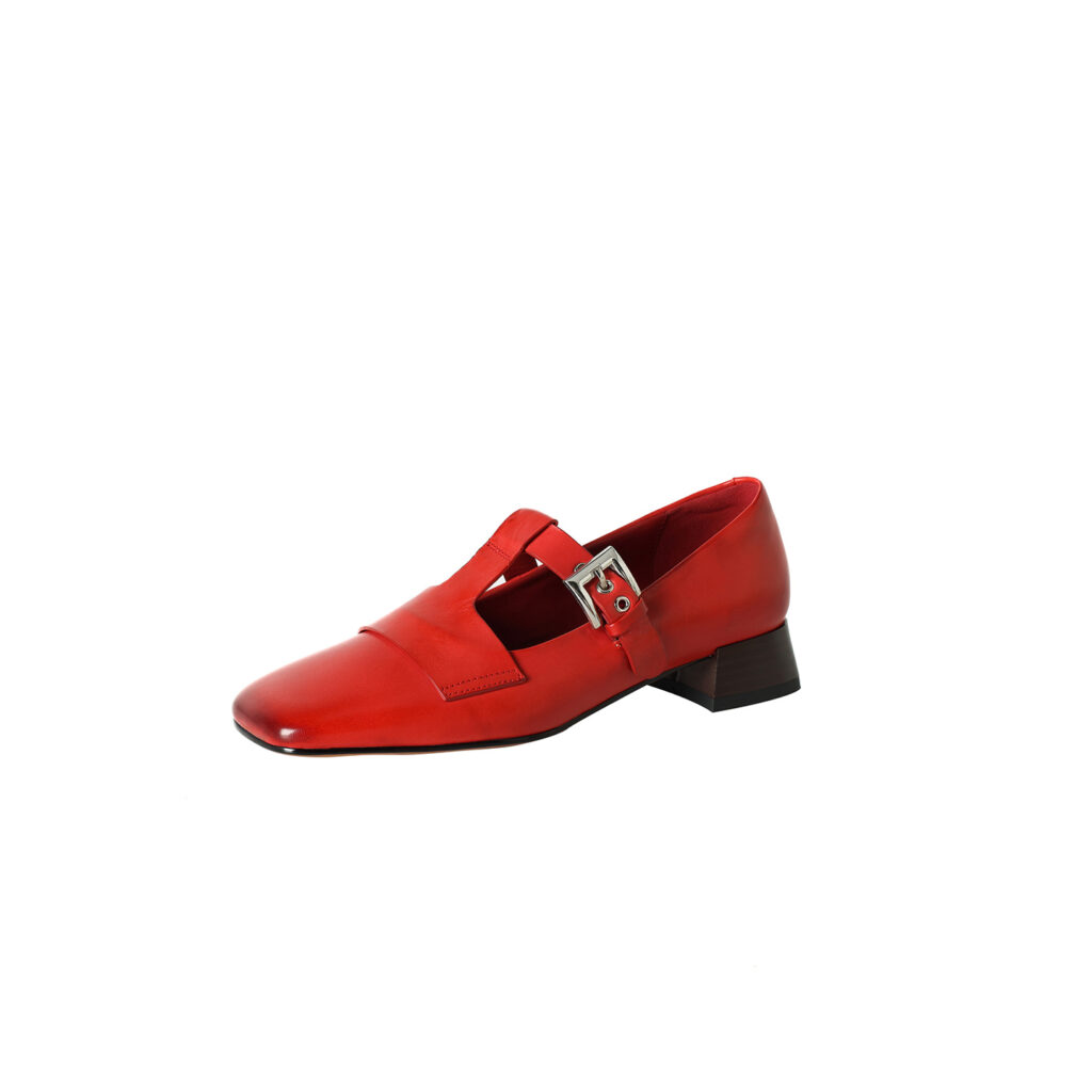 Women's Handmade Full-Grain Leather Mary Jane Shoes, Vintage Square Toe T-Strap Buckle Low Block Heel Pumps