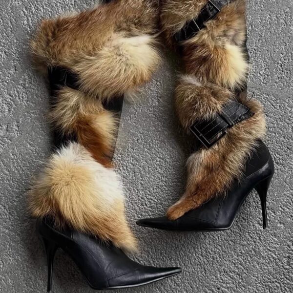 Trendy Y2K-style Fluffy Stiletto Thigh-high Boots - Image 2