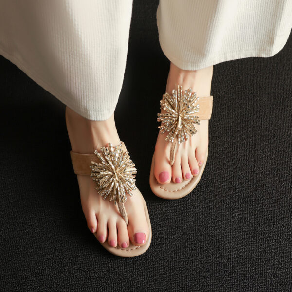 Women's Artisanal Full-Grain Lambskin Flip-Flop Sandals, Handmade Fireworks Crystal Embellished Suede Slides - Image 3