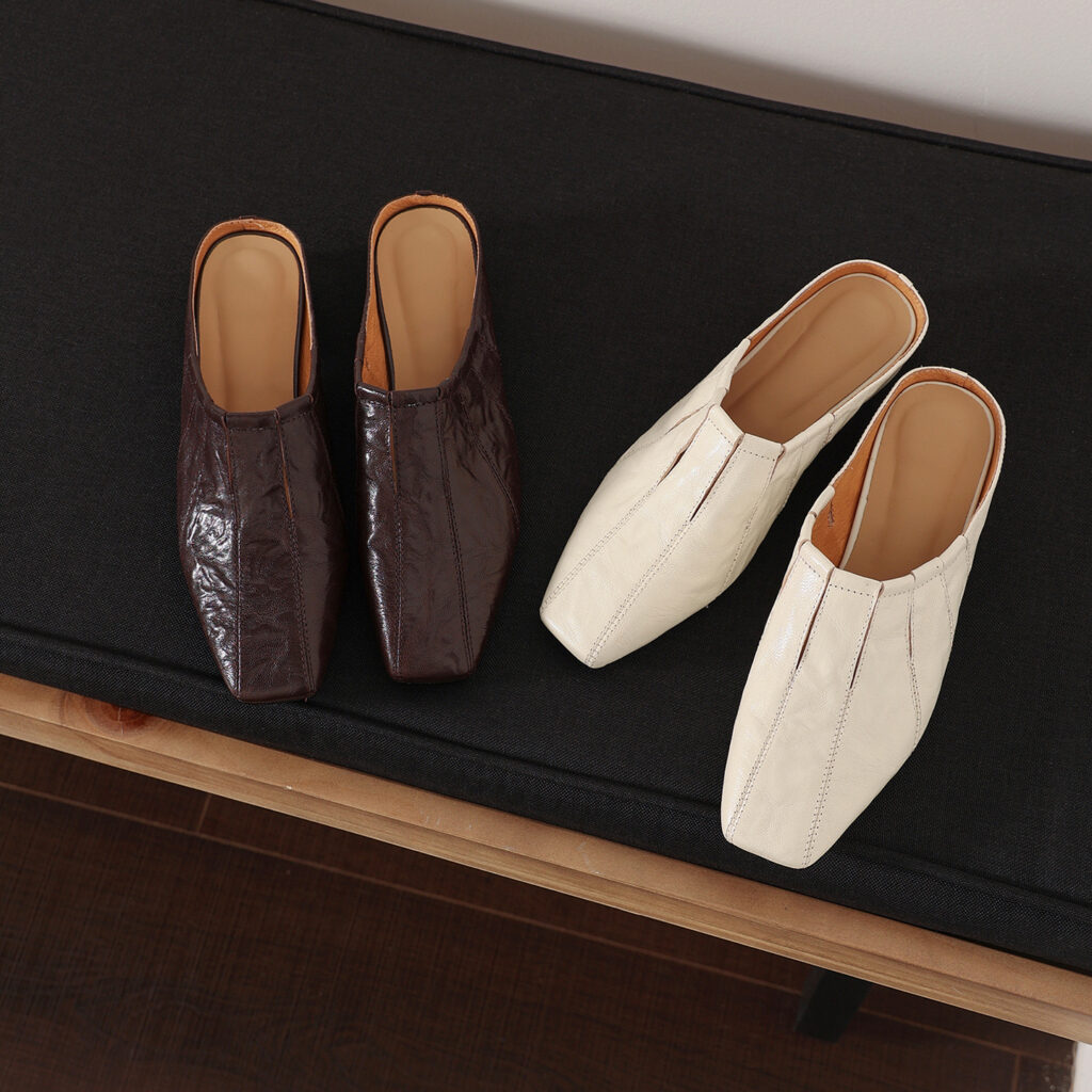 Minimalist Handcrafted Washed Leather Mules, Women's Full-Grain Cowhide Square Toe Backless Shoes