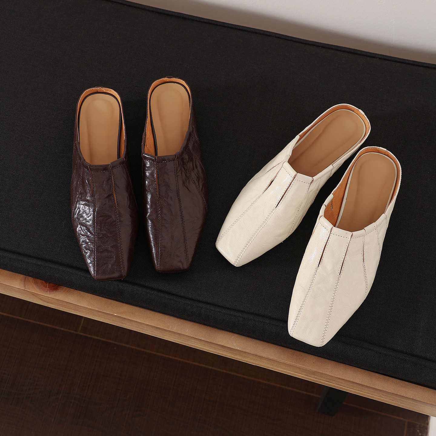 Minimalist Handcrafted Washed Leather Mules, Women's Full-Grain Cowhide Square Toe Backless Shoes - Image 5