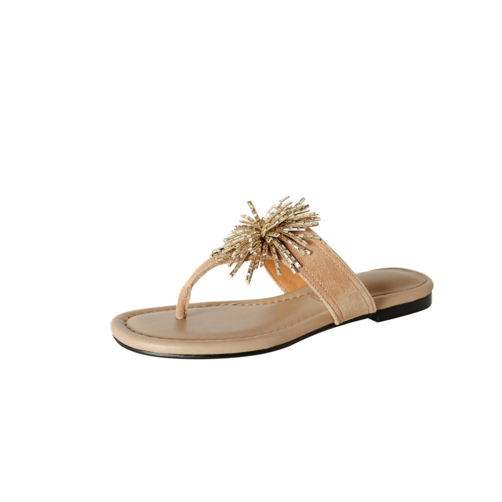 Women's Artisanal Full-Grain Lambskin Flip-Flop Sandals, Handmade Fireworks Crystal Embellished Suede Slides