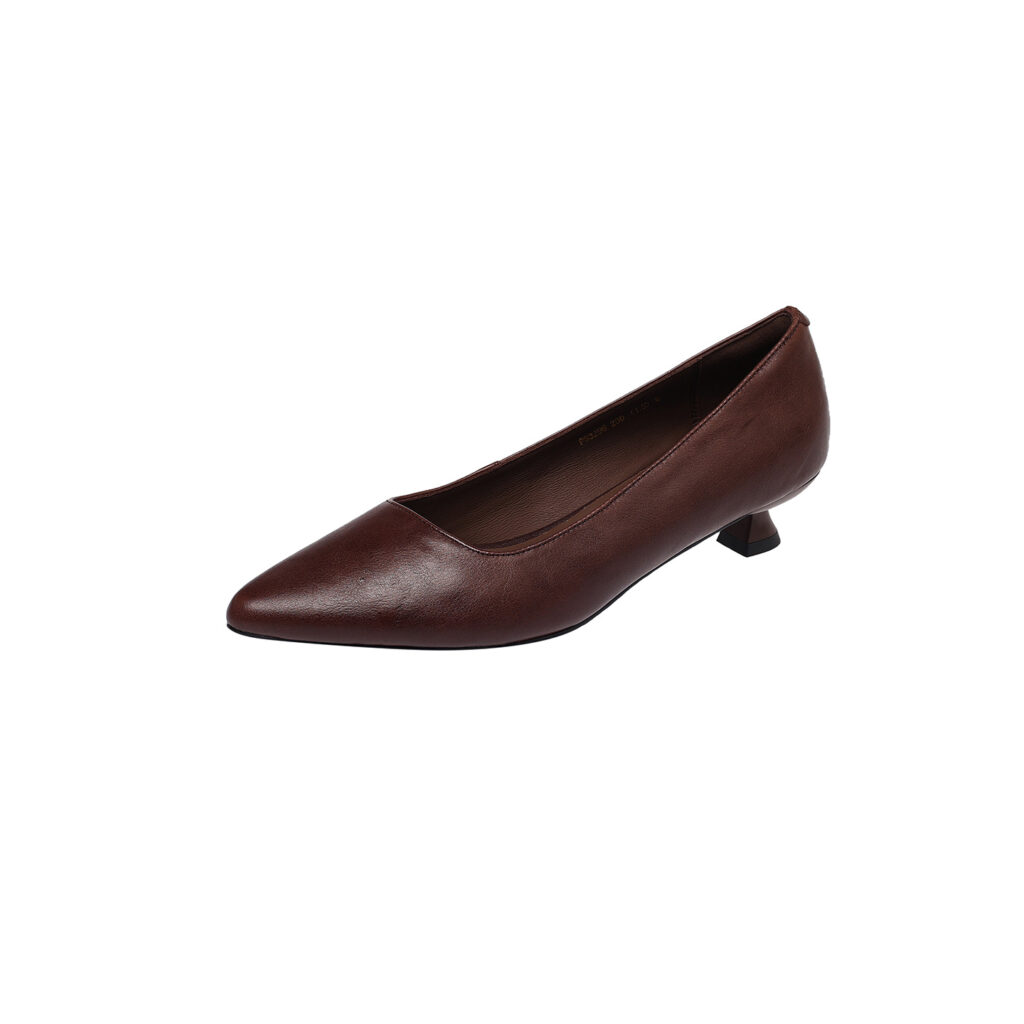 Women's Washed Full-Grain Cowhide Kitten Heel Pumps, Pointed Toe Handcrafted Leather Office Shoes