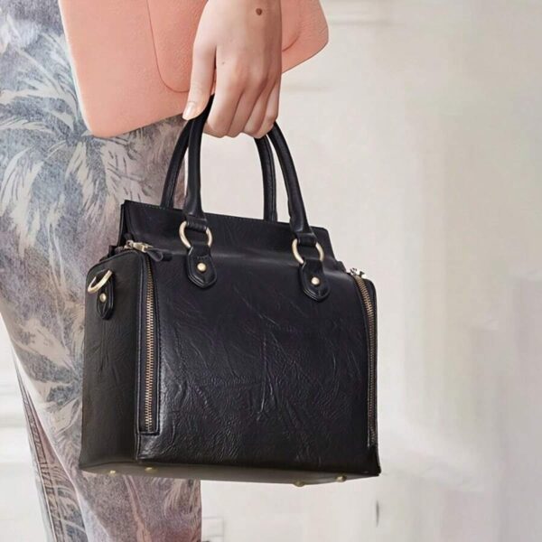 Ladies Vintage Tote Bag - Large Capacity Handbag With Multiple Pockets, Detachable Shoulder Strap And Wristlet, Snap Closure, Fashion Accessory ,Vintage Design, Glossy Finish, Perfect Valentine - Image 11