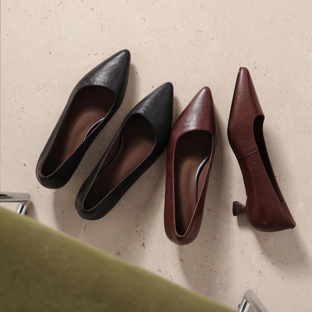 Women's Washed Full-Grain Cowhide Kitten Heel Pumps, Pointed Toe Handcrafted Leather Office Shoes