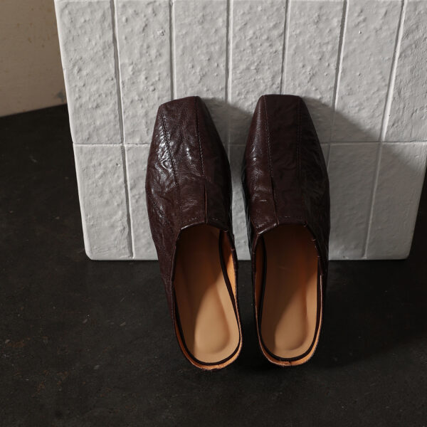 Minimalist Handcrafted Washed Leather Mules, Women's Full-Grain Cowhide Square Toe Backless Shoes - Image 2