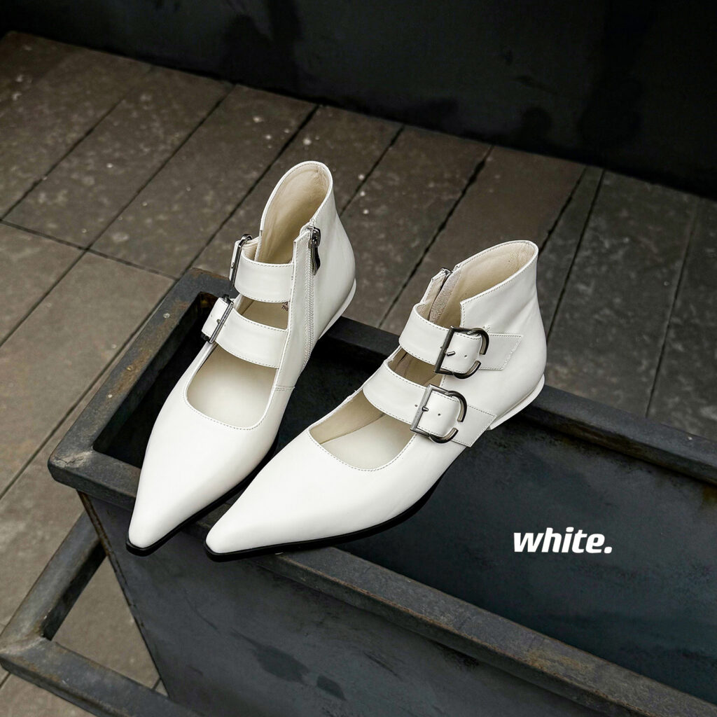 Women's Handmade Full-Grain Leather Mary Jane Ankle Boots, Pointed Toe Double Buckle Low Heel Booties