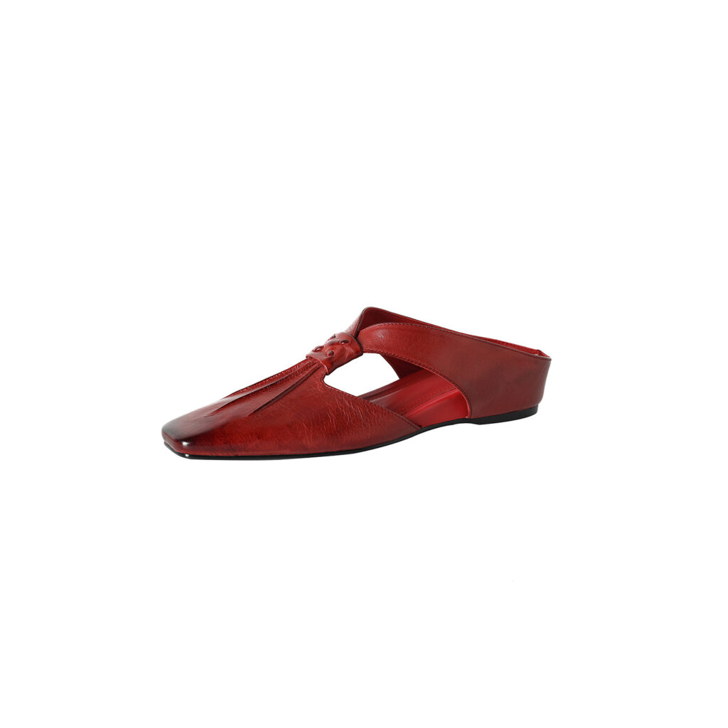 Women's Handmade Full-Grain Leather Mule Sandals, Vintage Square Toe T-Strap Slip-On Flat Shoes