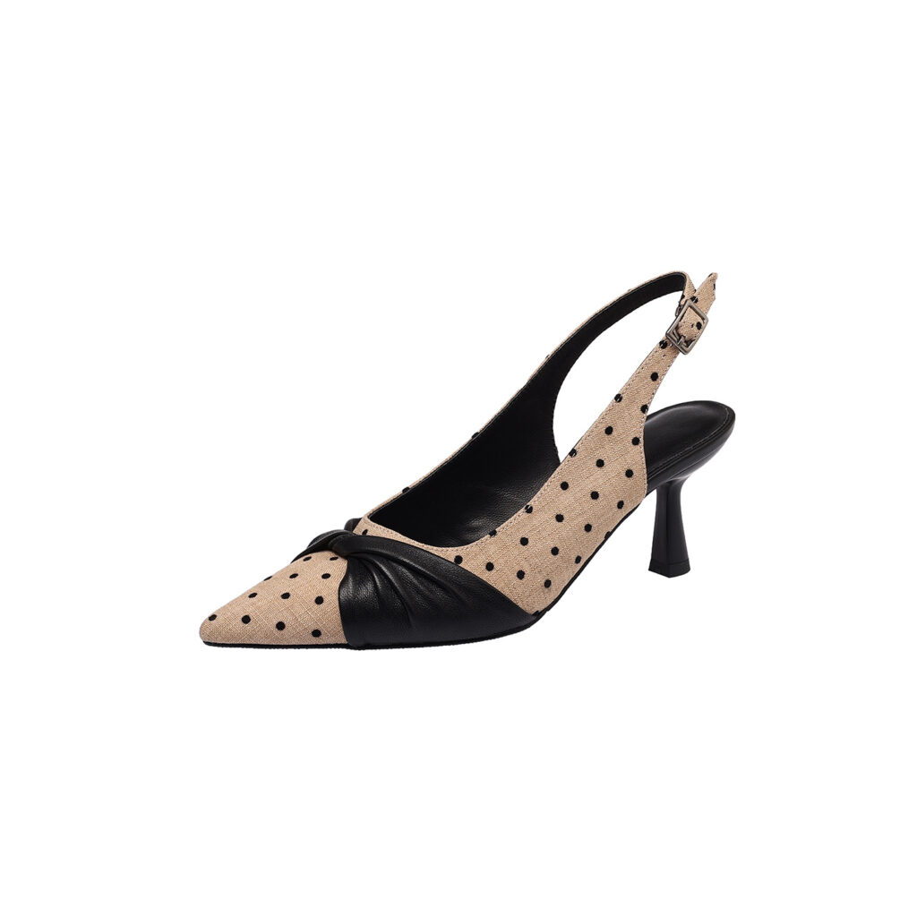 Women's Polka Dot Slingback Heels, Pointed Toe Genuine Lambskin Slingback Pumps