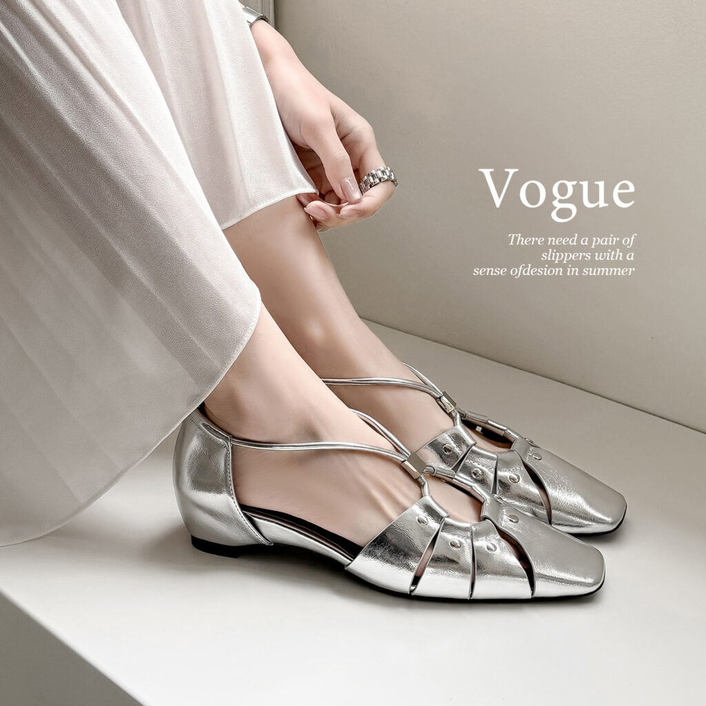 Handcrafted Full-Grain Leather Cage Sandals, Women's Vintage Woven Square Toe T-Strap Flats