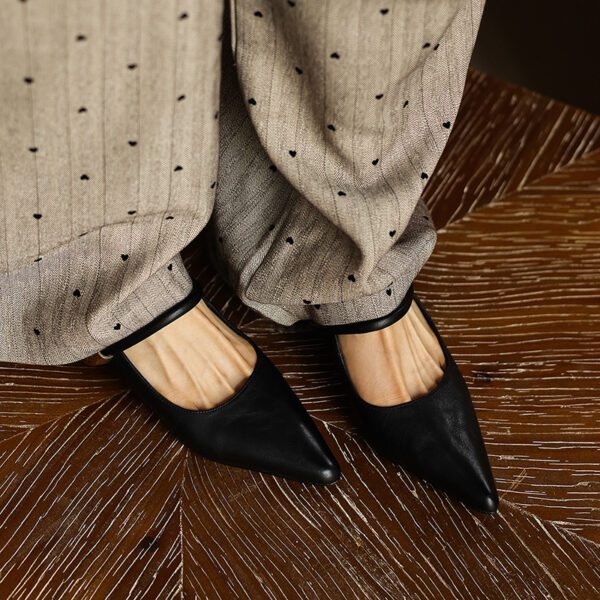 Women's Washed Full Grain Leather Pointed Toe Mary Jane Mules, Low Block Heel Slide Sandals - Image 2