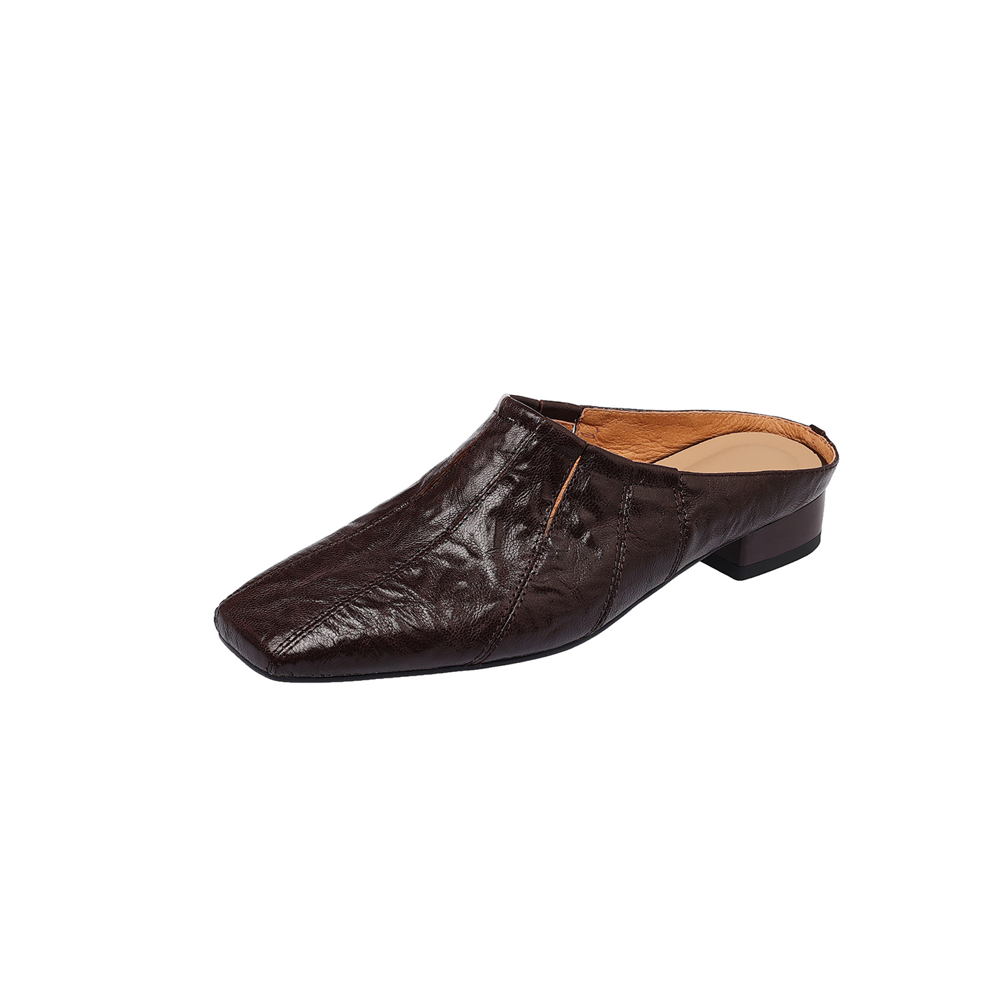 Minimalist Handcrafted Washed Leather Mules, Women's Full-Grain Cowhide Square Toe Backless Shoes - Image 10