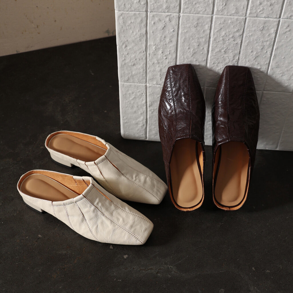 Minimalist Handcrafted Washed Leather Mules, Women's Full-Grain Cowhide Square Toe Backless Shoes