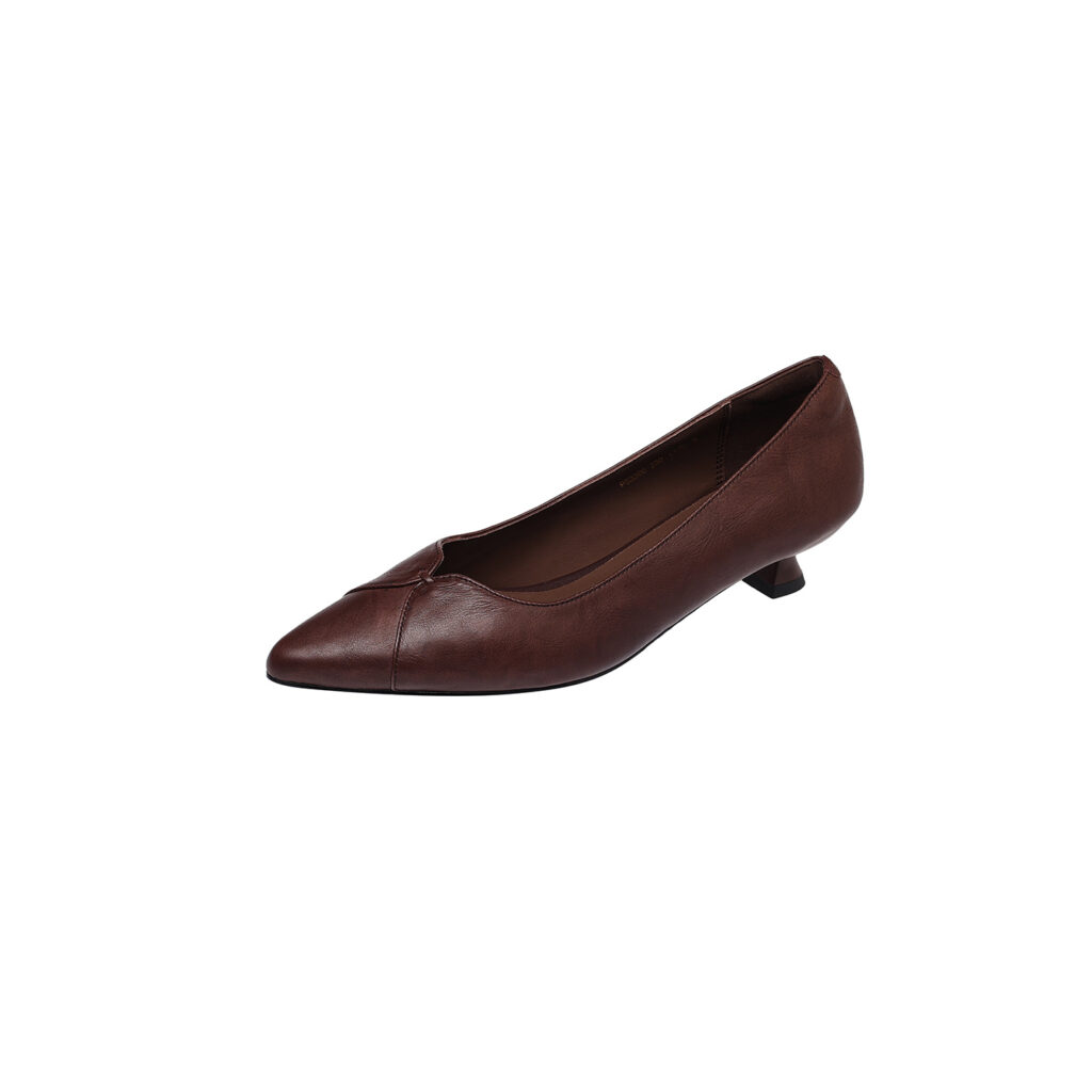 Women's Washed Full-Grain Cowhide Kitten Heel Pumps, Pointed Toe Handcrafted Leather Dress Shoes