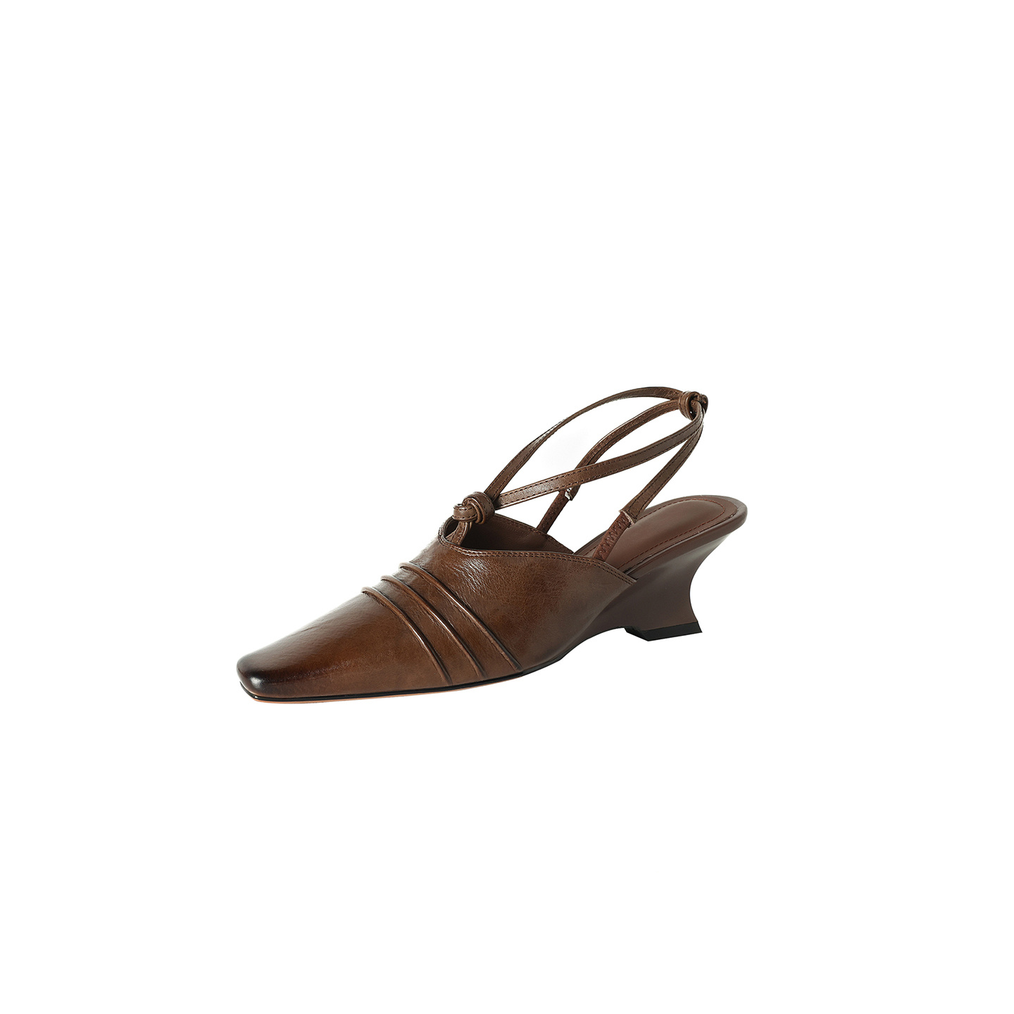 Premium Handmade Washed Leather Wedge Sandals, Women's Knotted Slingback Square Toe Shoes - Image 5