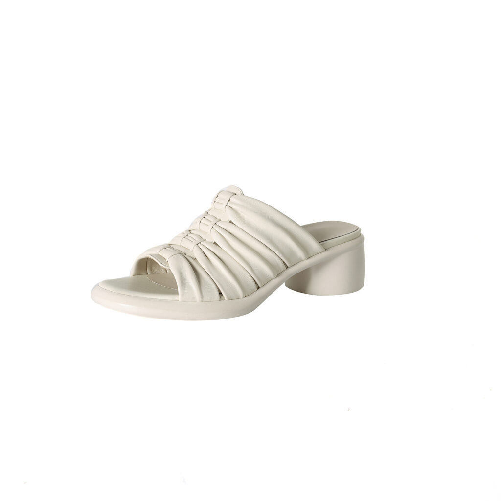 Women's Premium Genuine Lambskin Ruched Slide Sandals, Block Heel Open-Toe Mules