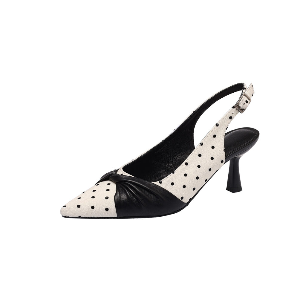 Women's Polka Dot Slingback Heels, Pointed Toe Genuine Lambskin Slingback Pumps
