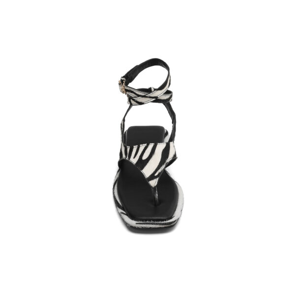 Women's Zebra Print Calf Hair Flat Sandals, Handmade Leather Thong Ankle Strap Shoes - Image 4