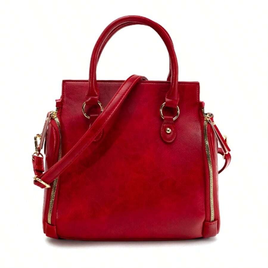 Ladies Vintage Tote Bag - Large Capacity Handbag With Multiple Pockets, Detachable Shoulder Strap And Wristlet, Snap Closure, Fashion Accessory ,Vintage Design, Glossy Finish, Perfect Valentine