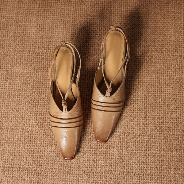 Premium Handmade Washed Leather Wedge Sandals, Women's Knotted Slingback Square Toe Shoes - Image 4
