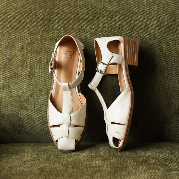 Women's Washed Full-Grain Leather Fisherman Sandals, Handmade Woven T-Strap Block Heel Shoes - Image 8