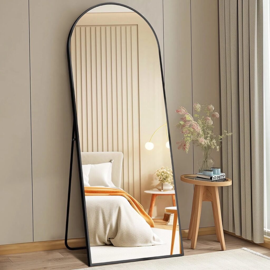 71 Inchx26 Inch Arched Full Length Mirror, Aluminum Alloy Frame Ensures Stability, Standing Design For Bedroom, Black