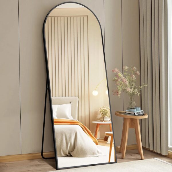 71 Inchx26 Inch Arched Full Length Mirror, Aluminum Alloy Frame Ensures Stability, Standing Design For Bedroom, Black - Image 4