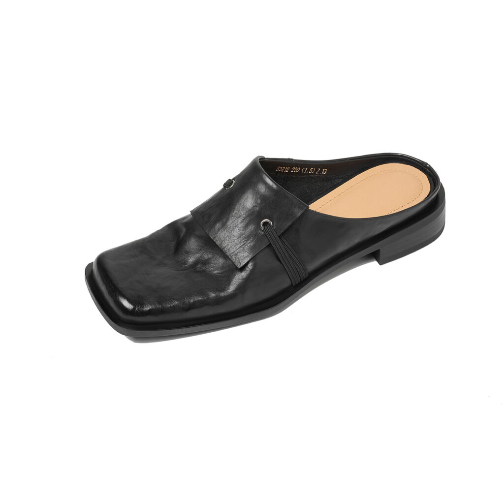 Women's Full-Grain Calfskin Square Toe Mules, Handmade Leather Slip-On Low Heel Slides